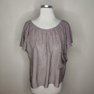 Geren Ford Silk Polka Dot Blouse Short Flutter Sleeve